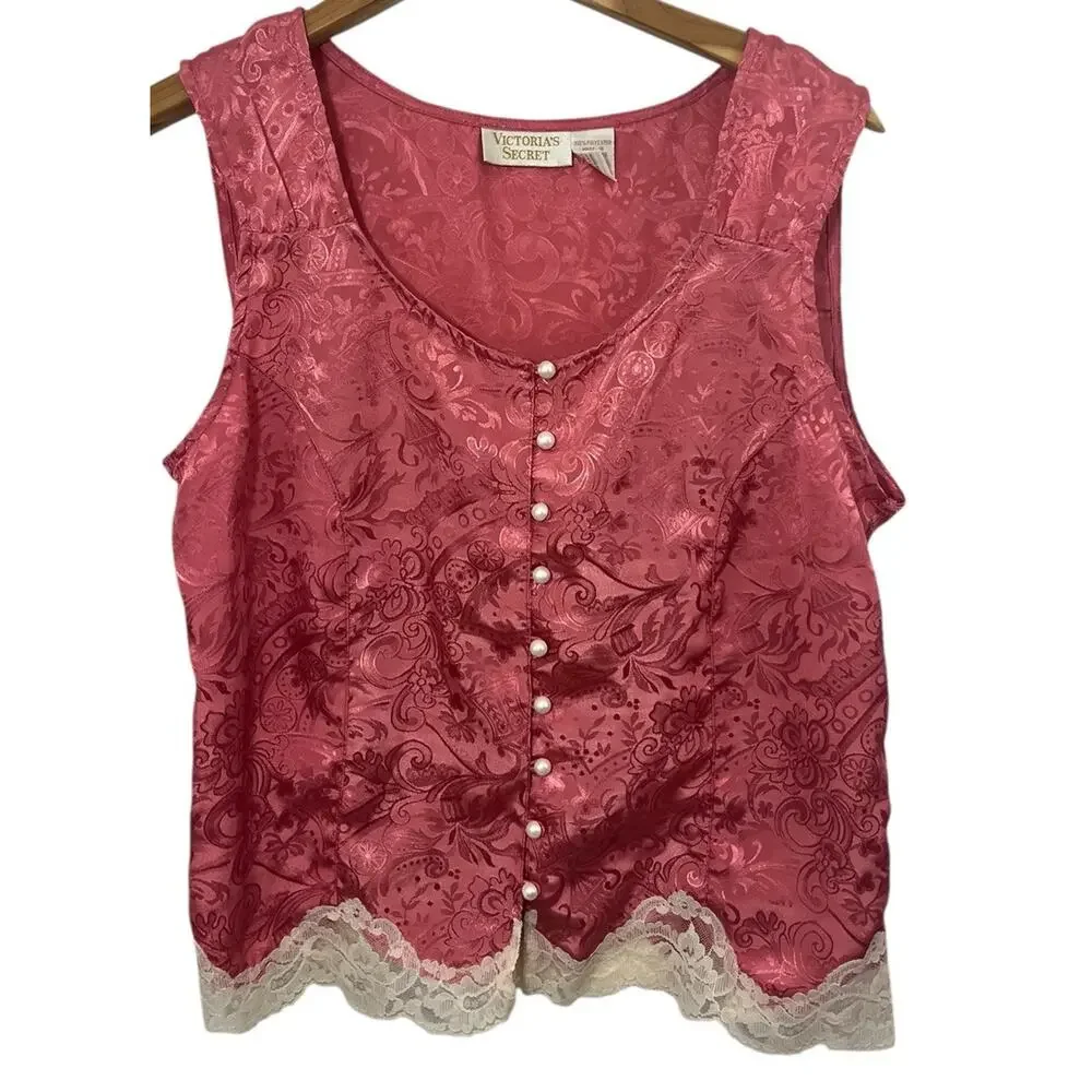 Vtg Victoria’s Secret Cami Tank Top Shorts Set Small Gold Label Pink Festival - Picture 2 of 12